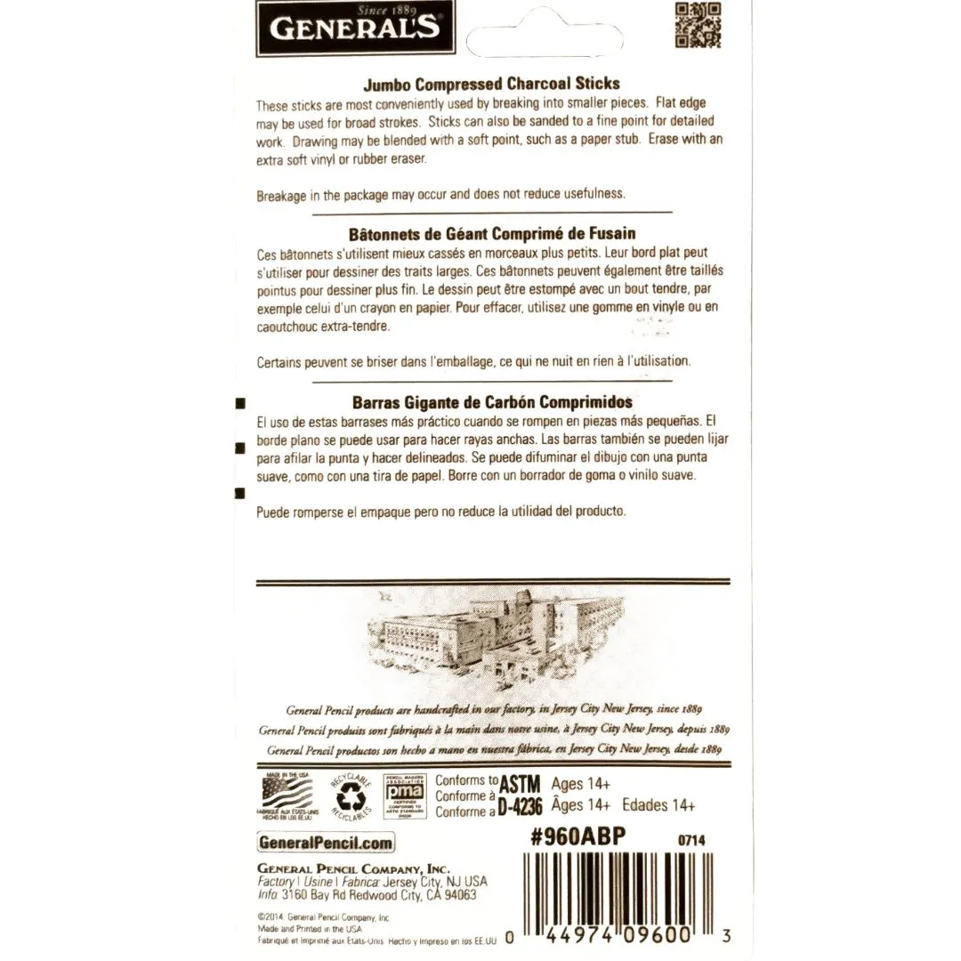 Generals Jumbo Compressed Charcoal Sticks - Image 3